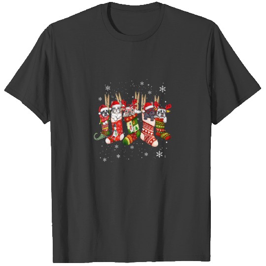 Discover French Bulldog In Socks Christmas Santa Hat Xmas L T-shirt