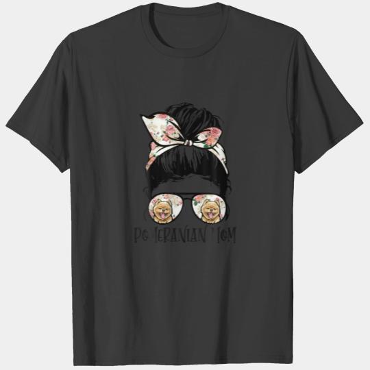 Pomeranian Mom Messy Bun Hair Flower T-shirt