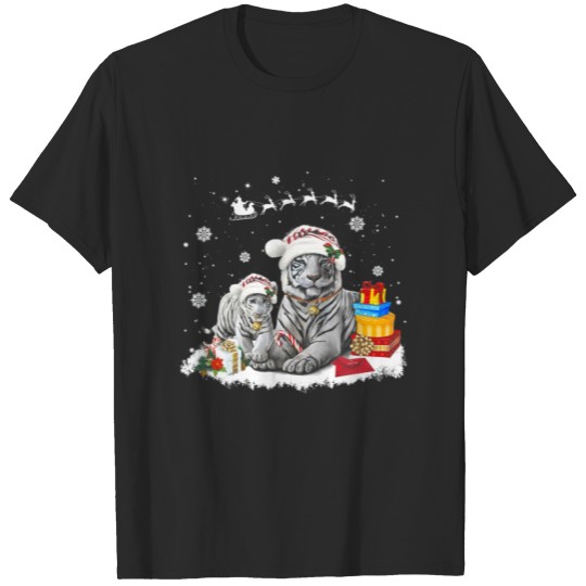 Christmas White Tiger Santa Hat Xmas Gifts Kids Bo T-shirt