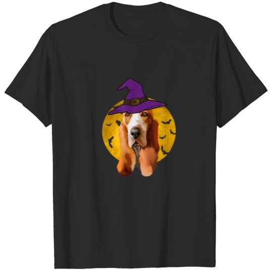 Basset Hound Witch Hat Funny Halloween Dog Lover T-shirt