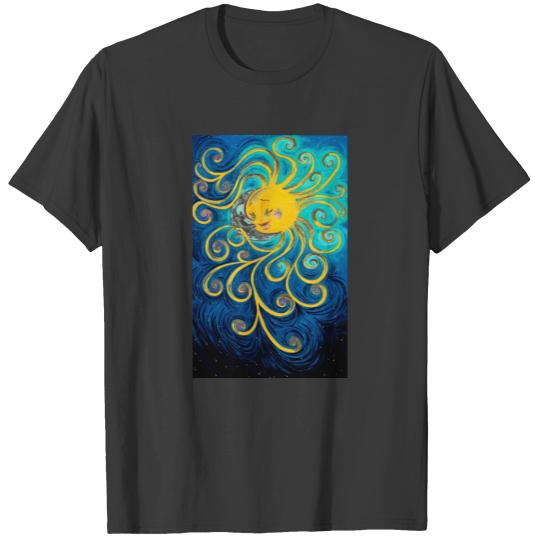 cartoon sun and moon love peace T-shirt