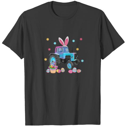 Bunny Tractor Easter Eggs Basket Farm Kid Boys Gir T-shirt