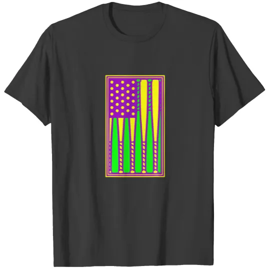 American Flag Baseball Mardi Gras Carnival Masquer T-shirt