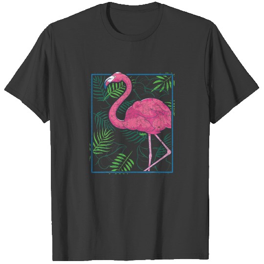 Flamingo Exotic Coconut Palm Leaves Bird Tropical T-shirt