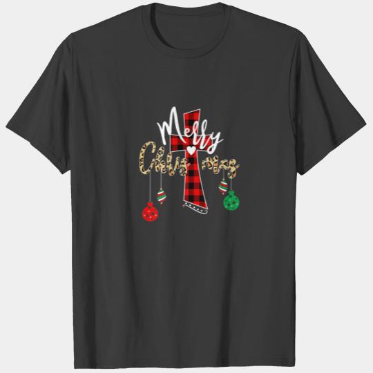 Christian Cross Plaid Merry Christmas Leopard Ligh T-shirt