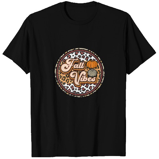 Fall Vibes Retro Vintage Leopard Circle Pumpkin Th T-shirt