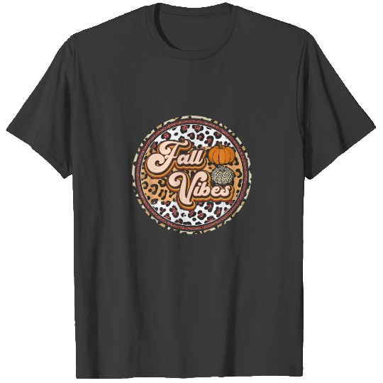 Fall Vibes Retro Vintage Leopard Circle Pumpkin Th T-shirt