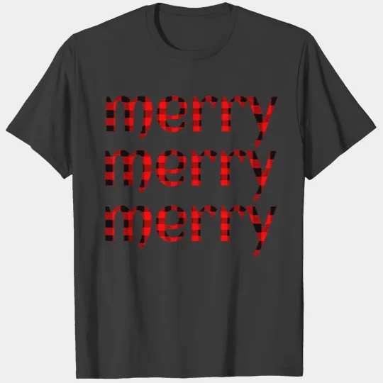 Merry Merry Merry Saying Buffalo Plaid T-shirt