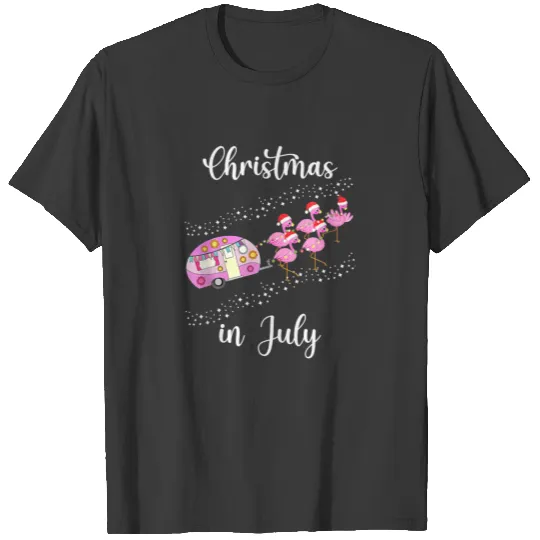 Flamingo Pink Retro Camping Car Christmas In July T-shirt