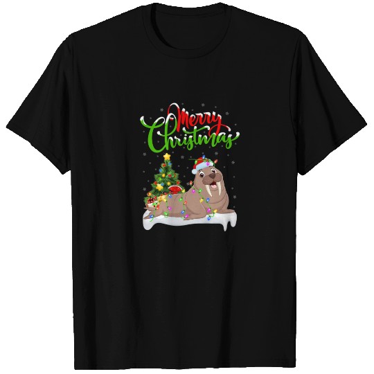 Funny Walrus Fish Lover Xmas Lighting Walrus Chris T-shirt