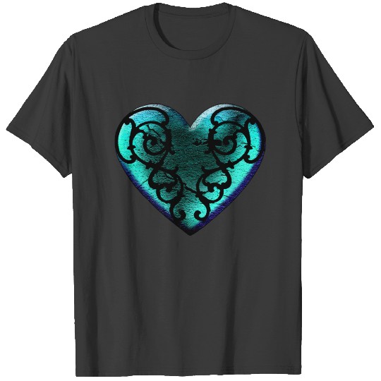 Filigree Goth Ice Blue Heart T-shirt