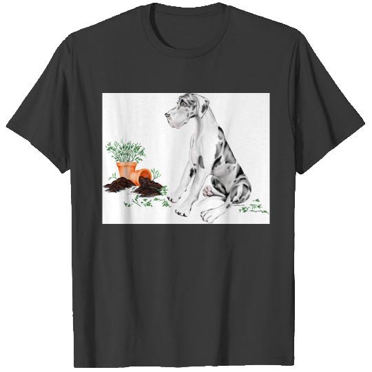 Great Dane Naughty Pup Harlequin UC T-shirt