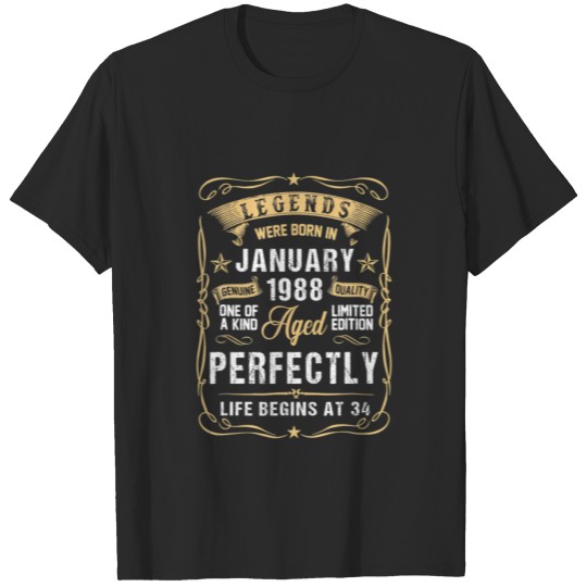 Discover 34 Year Old January 1988 Vintage Retro 34Th Birthd T-shirt