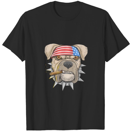 Patriotic American Pitbull Dog US Flag Bandana Smo T-shirt