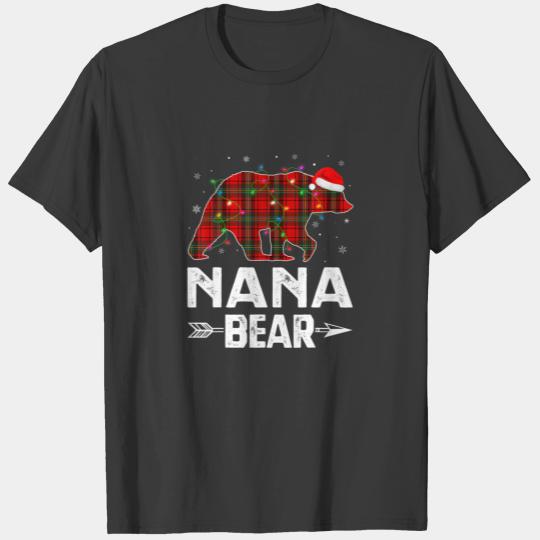 Funny Red Plaid Christmas Lights Nana Bear Xmas Pa T-shirt