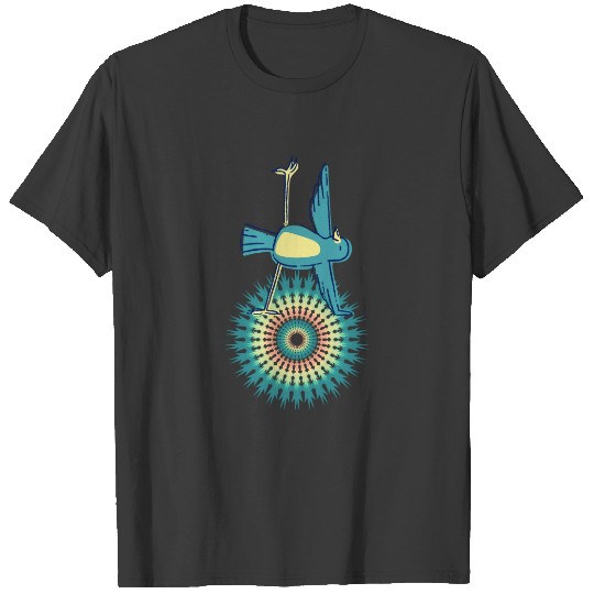 Bird yoga on colorful Mandala T-shirt