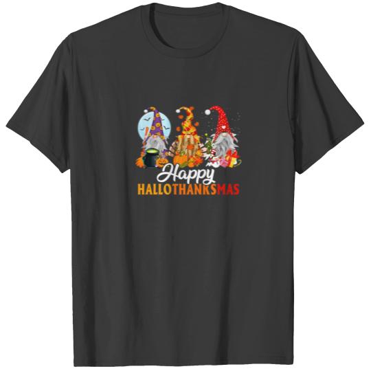 Gnome Santa Witch Hallothanksmas Halloween Thanksg T-shirt