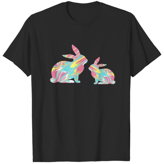 Discover Marbled Color Mama and Baby Bunny T-shirt