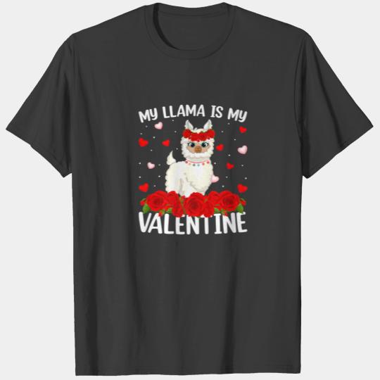 Llama Lover Red Rose Flower Heart Llama Valentine' T-shirt