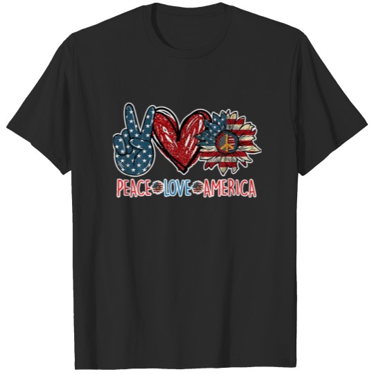 Discover Funny Peace Love America Sunflower 4Th Of July T-shirt