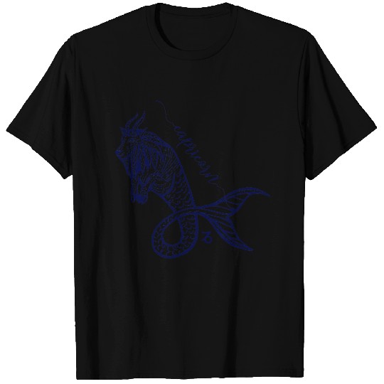 Capricorn Zodiac Navy Monochrome Graphic T-shirt