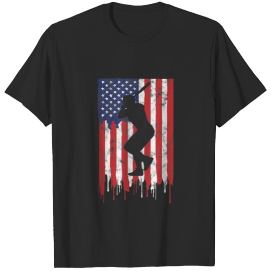 Vintage Patriotic American Flag Baseball Funny T-S T-shirt
