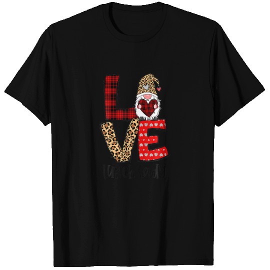 Leopard Plaid Gnome Heart LOVE Lunch Lady Valentin T-shirt