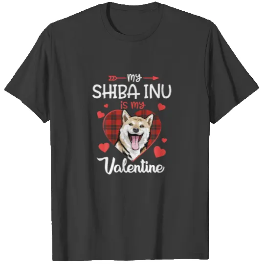 Shiba Inu Is My Valentine Dog Red Plaid Heart Vale T-shirt