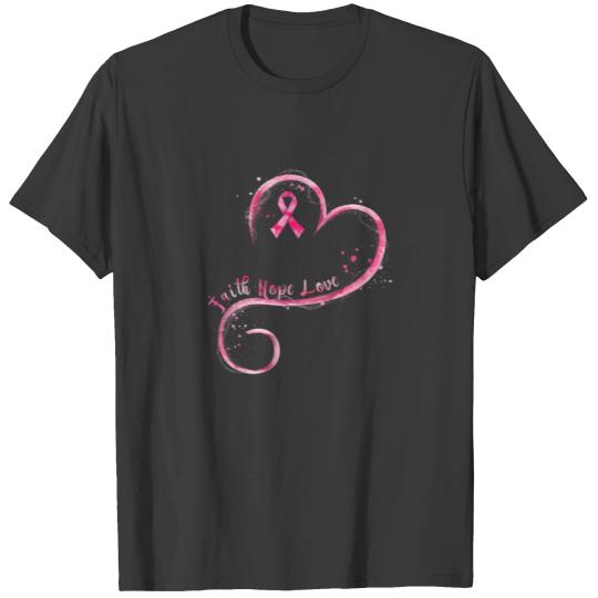 Faith Hope Love Pink Ribbon Breast Cancer Awarenes T-shirt