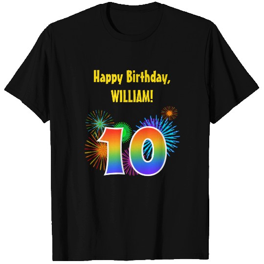 Fun Fireworks + Rainbow Pattern "10" Birthday # T-shirt