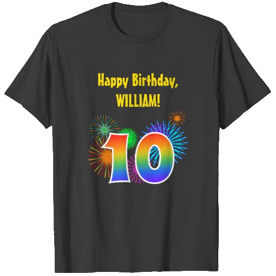 Fun Fireworks + Rainbow Pattern "10" Birthday # T-shirt