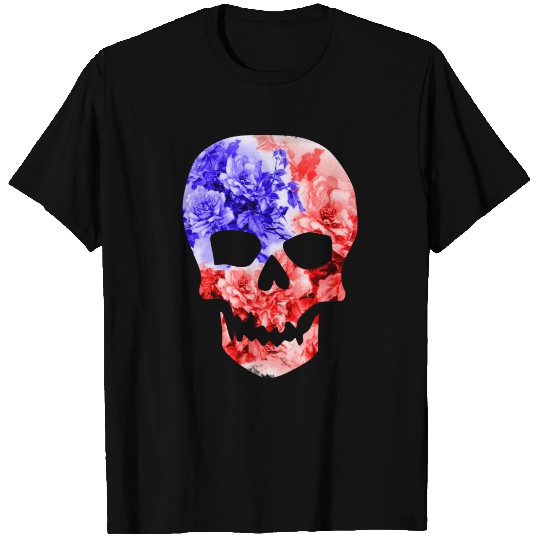 FLORAL AMERICAN SKULL,AMERICAN FLAG SKULL T-shirt