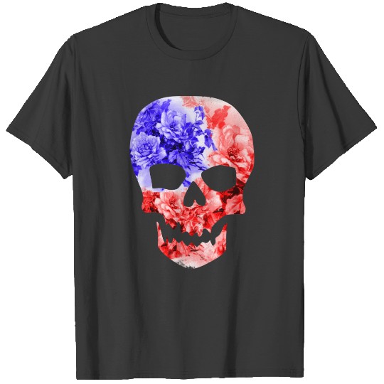 FLORAL AMERICAN SKULL,AMERICAN FLAG SKULL T-shirt