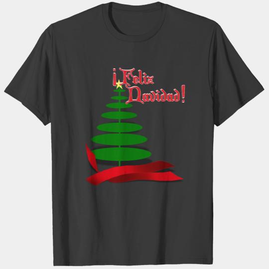 Feliz Navidad - Christmas Tree with Red Ribbon T-shirt