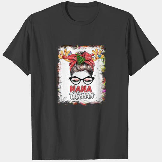 Nana Claus Messy Bun Wink Eye Christmas Reindeer B T-shirt