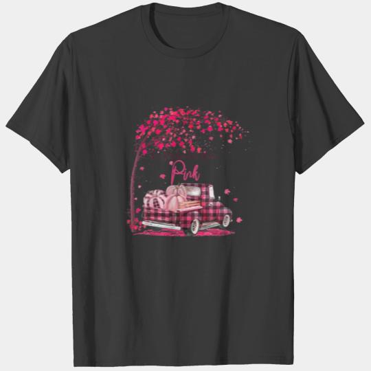 In October We Wear Pink Truck Pumpkin Autumn Breas T-shirt