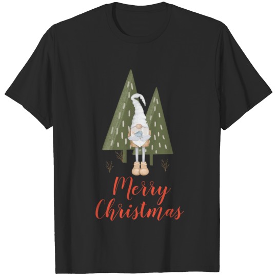Winter Gnome Bluebird Merry Christmas For Boy T-Sh T-shirt