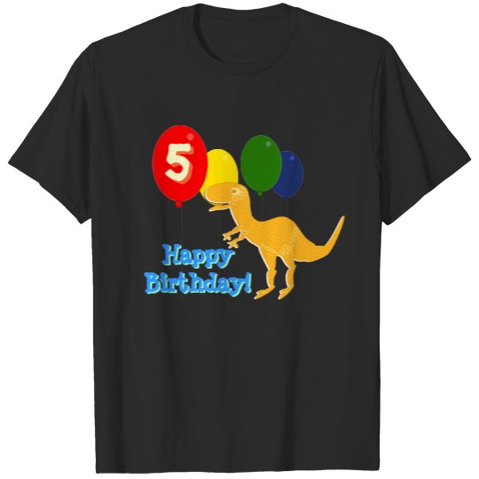 Discover Happy Birthday T-Rex 5 Years Balloons T-shirt