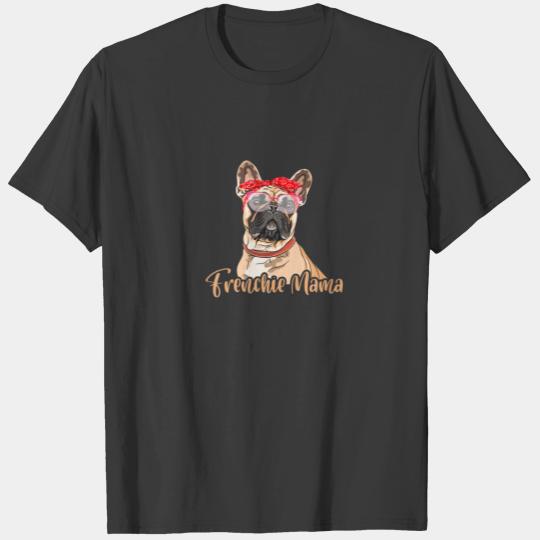 Frenchie Mama Mommy Mom Red Scarf Eyeglasses Paws T-shirt