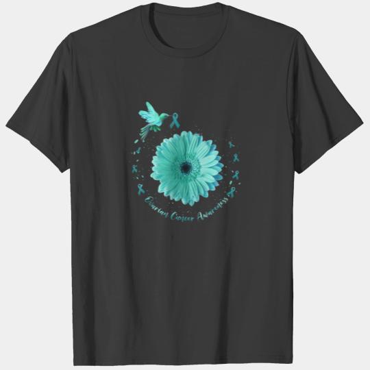 Hummingbird Sunflower Teal Ribbon Ovarian Cancer A T-shirt