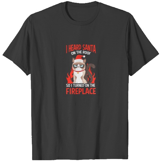 Santa On Roof Turned On Fireplace Design Christmas T-shirt