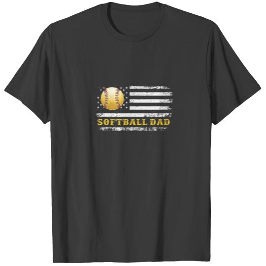 American Flag Softball Dad Father's Day T-shirt