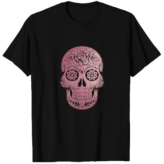 floral skull rose gold T-shirt