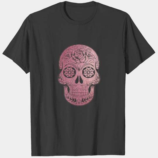 floral skull rose gold T-shirt