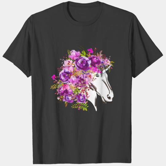 Modern Chic Violet Floral Fantasy Unicorn T-shirt