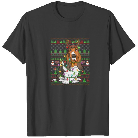 Xmas Family Matching Reindeer Ugly Basset Hound Ch T-shirt