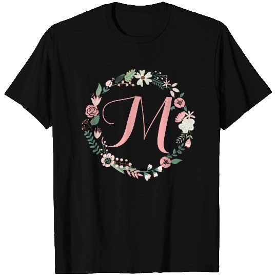 Cute Round Floral Frame Monogram T-shirt