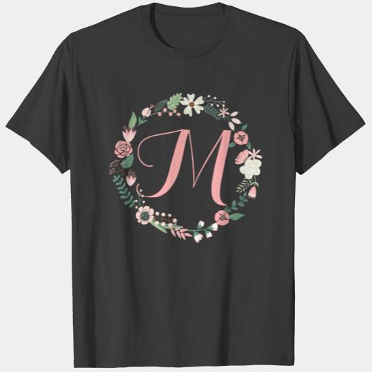 Cute Round Floral Frame Monogram T-shirt
