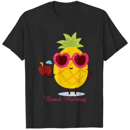 Discover Beach holiday pink yellow pineapple cute cartoon T-shirt