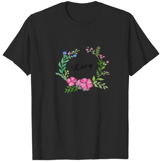 Discover pink flowers colorful wreath personalized name T-shirt